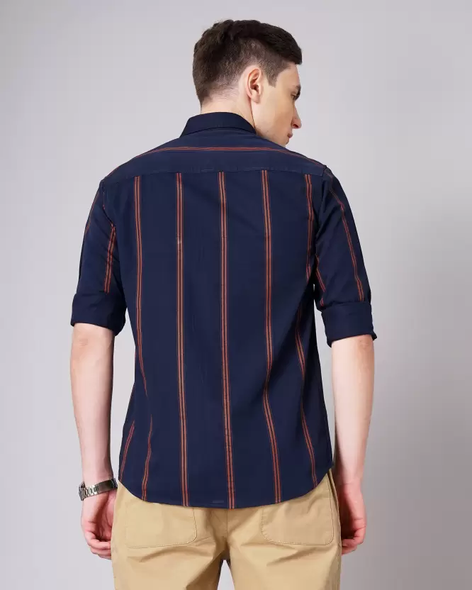 Over Size Strip Men Dark Blue Shirt - Image 4